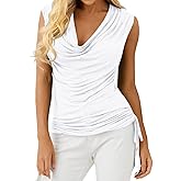 Veatzaer Women Cowl Neck Tank Tops Summer Ruched Sleeveless Casual Shirts Side Shirring Cotton Tops