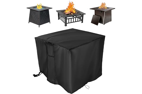 TwoPone Fire Pit Cover Square - Waterproof Windproof Anti-UV Heavy Duty Gas Fire Pit Cover, 28 Inch Patio Fire Table Cover
