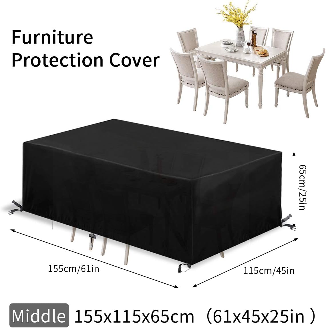 GEMITTO Garden Furniture Cover 155x115x65cm Patio Furniture Cover Upgraded Tear-Resistant, Waterproof, Windproof - Image 4