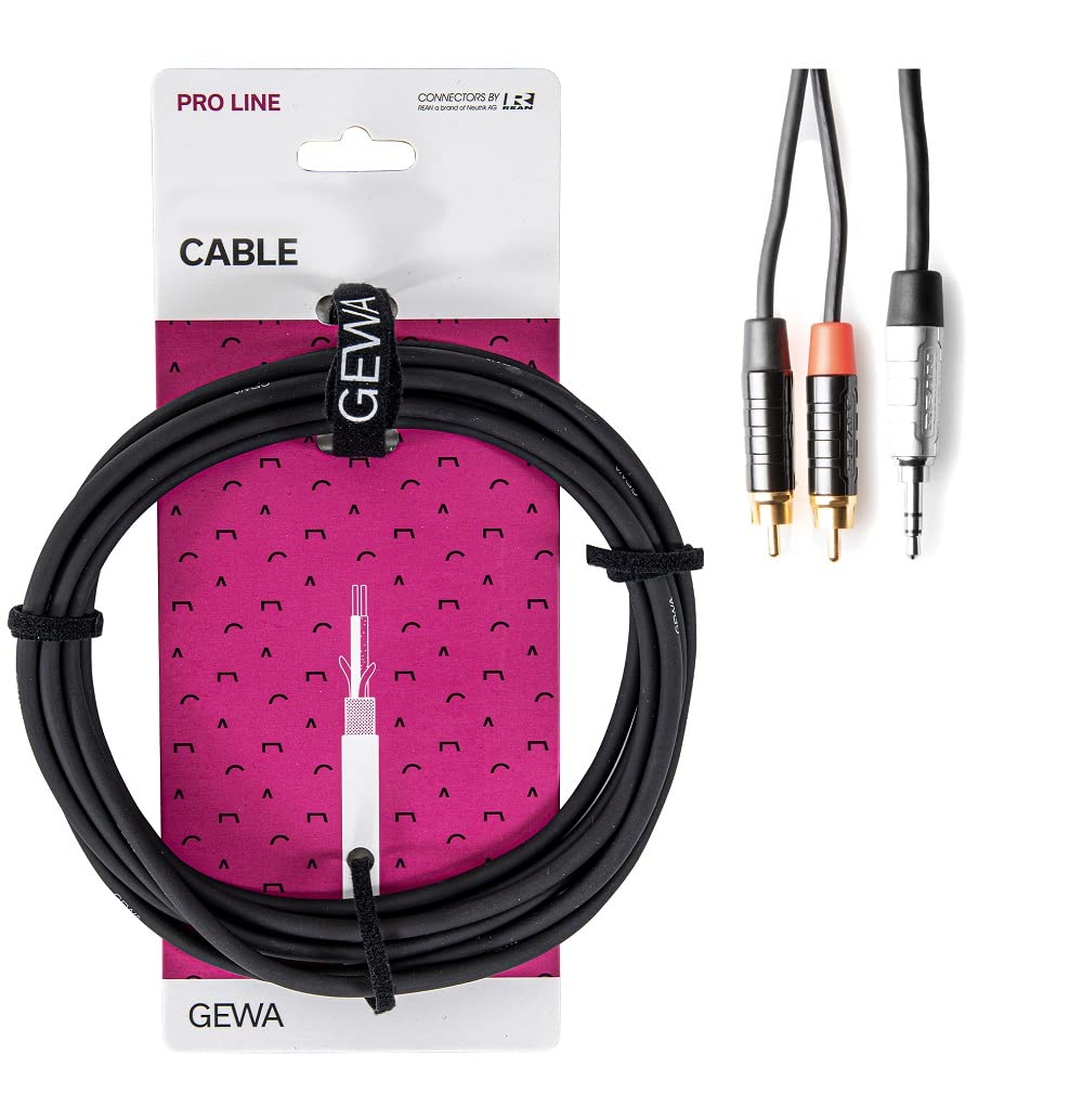 GEWA Y-cable Pro Line, 3m, black, REAN plug, 3.5 mm stereo jack - 2x cinch, 190793