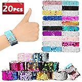 SCIONE Mermaid Slap Bracelets 20 Pack Party Favors Kids Christmas School Classroom Prizes Girls Dance Birthday Party Pack Flip Sequin