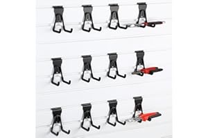 CraftyDream 12 Pack Slat Wall Hanging Hooks and Hangers Heavy Duty Black Slatwall Hanging Hooks Sturdy Utility Slatwall Accessories for Shop Retail Display with Garage Storage Wall Panel(U Shape)