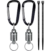 CRAZY SHARK Magnetic Net Release, Aluminum Fishing Net Magnet Retractor | Strong Magnetic Net Release with Aluminum Retractor, Magnet Clip Holder and Carabiner for Fly Fishing Nets and Fishing Gear