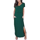 Smallshow Women's Maternity Nursing Dresses Split Long Dress for Breastfeeding