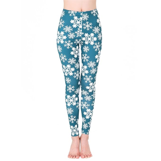 JUNVEVOOL Causal Leggings Womens Fall Winter Snowflake Print ...