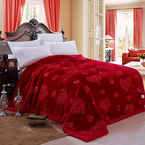 BDUK Embroidered Double Raschel Blanket Thick Winter Large Double Wedding Red Winter Was Covered Blankets