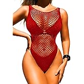 EHSUYAB Sexy Women Rave Outfit, Hollow Out Fishnet Bodysuit, Sheer High Cut Top Dancewear Dance Music Festival Club Party
