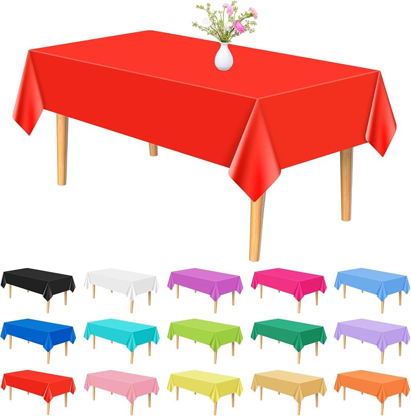 PLULON 15Pcs Multicolor Tablecloth 54 x 108 Inches Plastic PEVA