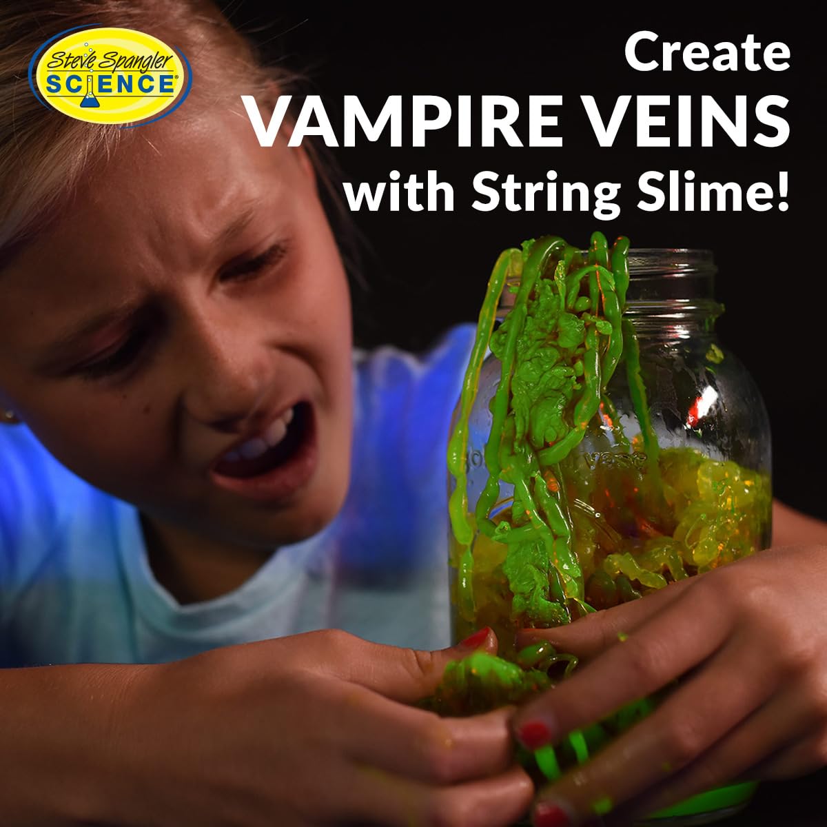 Steve Spangler Science String Slime Deluxe Kit, Includes Pink, Blue, Yellow & Clear (3.4 oz. Each) – DIY Slime Science Experiment Kit for Kids, Learn/Teach Science of Polymers, Exciting STEM Activity