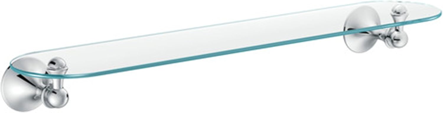 Moen DN7790CH Lounge 24-Inch Wide x 5-Inch Deep Decorative Glass Bathroom Vanity Shelf, Chrome - Mounted Bathroom Shelves - 