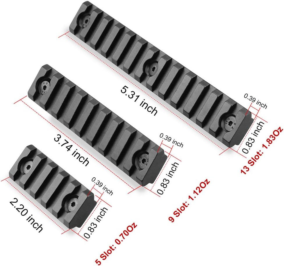 Monoki Keymod Picatinny Rail Sections, 5-Slot 9-Slot 13-Slot Lightweight Picatinny Rail Section for Keymod Handguard Mount Rail System with 3 Allen Wrench & Solid-Style, 3 Pack : Sports & Outdoors