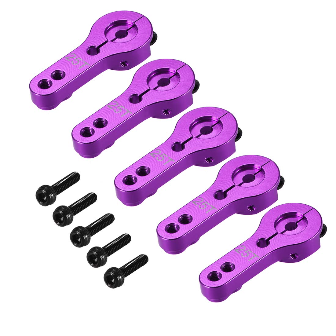 sourcing map 5PCS 25T Aluminum Servo Horns M3 Threads Metal Steering Arm for RC Airplane - Purple