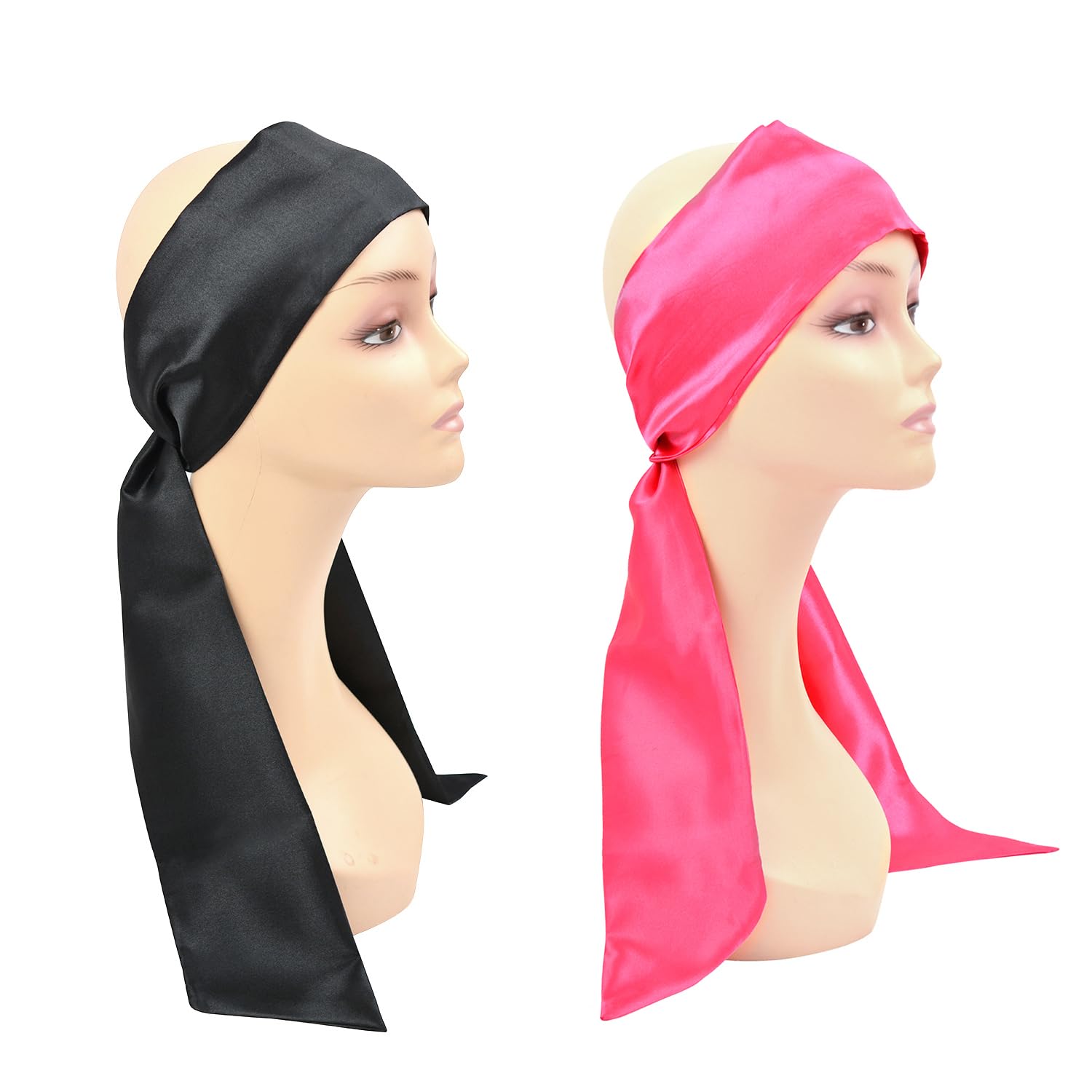 Satin Scarves for Lace Front Wigs Keep Wig Secured Silk Headband for Sports Yoga Facial (1 Piece Black and 1 Piece Pink)
