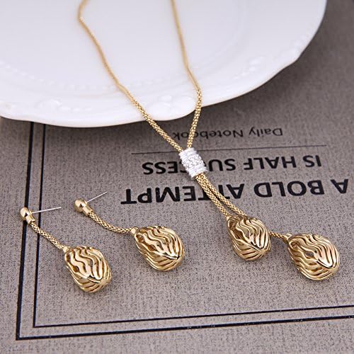 Pokich Rose Gold Plated Pink Flower Necklace Earrings Mother Day Fashion Jewelry Set for Women Girl