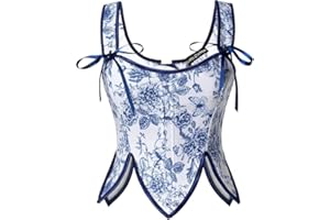 Scarlet Darkness Corset Tops for Women Renaissance Floral Lace Up Boned Bustier with Zip