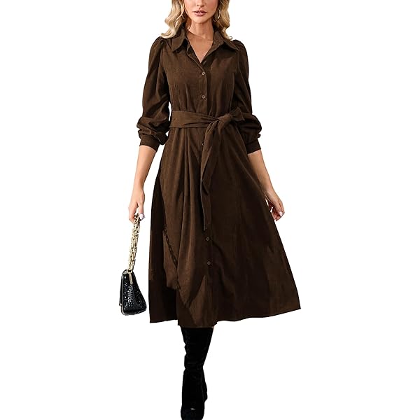 YEXPINE Women's Corduroy Maxi Dress Long Sleeve Cord Button Down Shirt Long Dress with Belt Coffee at Amazon Women's Clothing store YEXPINE Women's Corduroy Maxi Dress Long Sleeve Cord Button Down Shirt Long Dress with Belt Coffee at Amazon Women's Clothing store