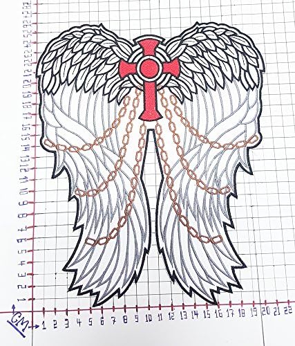 Big Jumbo Large Red Cross Christian Jesus Angel Wings White Feather Chain Lady Rider Biker Patch Logo Sew Iron on Embroidered Appliques Badge Sign Costume