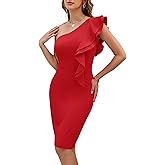 Baosuu Women's One Shoulder Ruffle Bodycon Dress Elegant Cocktail Party Slit Midi Dresses