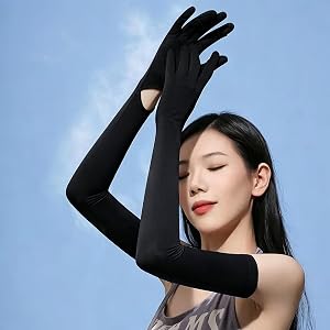 Women's UPF 50+ Cooling Sun Protection Arm Sleeves with Fingerless Gloves Anti-Slip for Driving Cycling