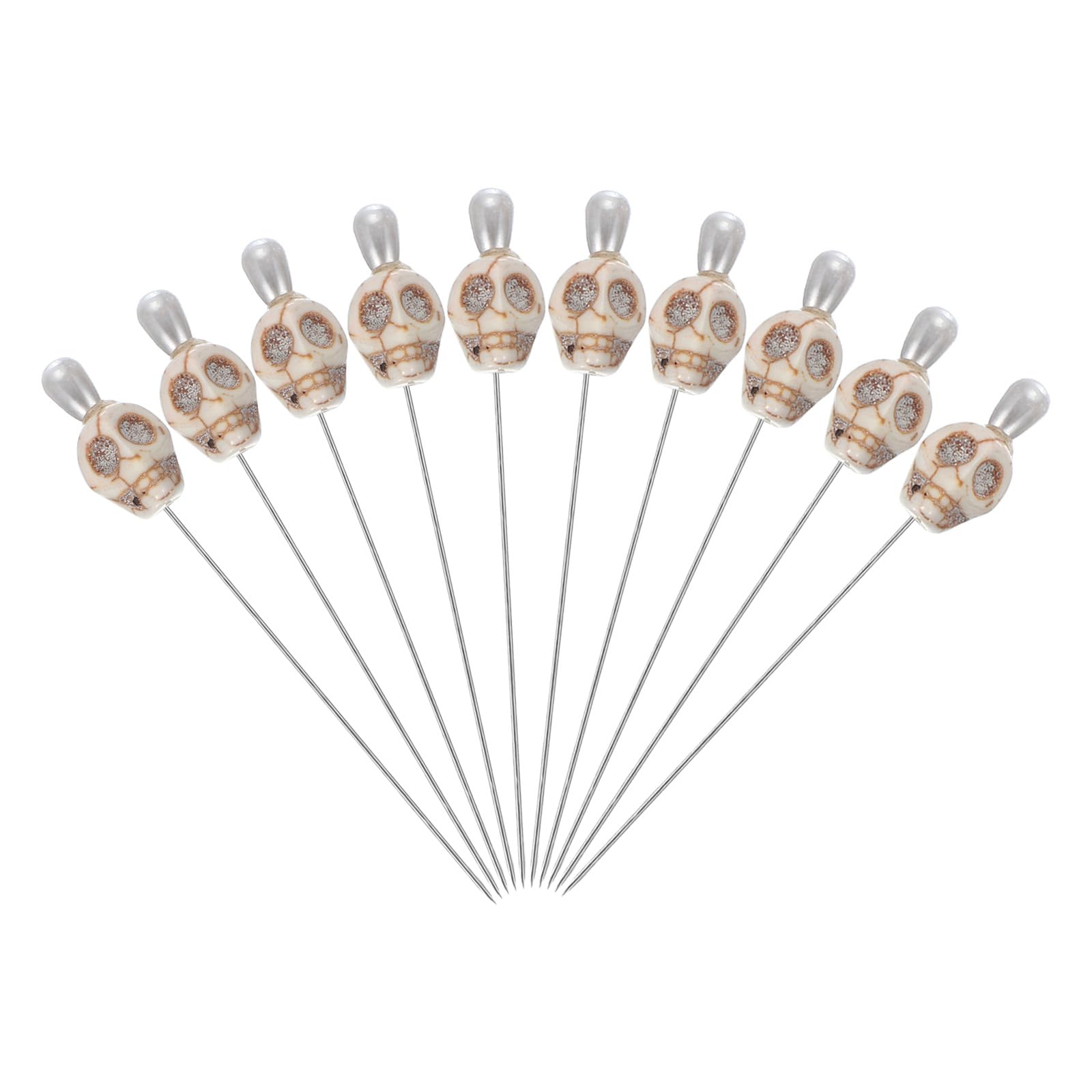 PATIKIL 3" Skull Sewing Pins, 10Pcs Steel Straight Pins with Skull Head for Fabric DIY Decoration Crafting Quilting Sewing Supplies, White