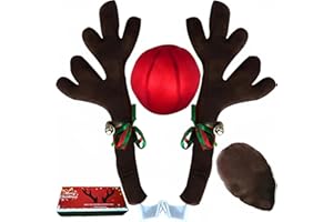 GlACBIUG Upgraded Christmas Car Reindeer Antlers Decoration Kit, Vehicle Xmas Auto Decoration Reindeer Kit with Jingle Bells Rudolph Reindeer, Red Nose, Tail Suitable for Any Cars- Add Holiday Spirit
