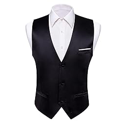 Barry.Wang Mens Black Formal Suit Vest V-neck Slim