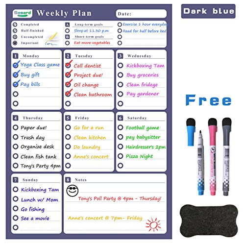 Sooard Interactive Magnetic whiteboard Calendar Paint, Portable Dry Erase White Board with Magnets,Bulletin Board for Planner Daily Organization 2018 to do List A3 Size with Eraser & Markers(602)