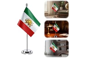 Iran Old Table Flag, Polyester Former Iranian Desk Flags, Iranian Office Mini Banner, 5.5 x 8.3 inch Iran Historic Flags with