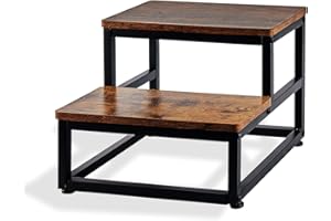 LONGYONG Wooden Step Stool Bed Steps for High Beds for Adults Kids, 2 Step Bedside Step Stools Non-Slip Heavy Duty Stepping Stools with 500-LBS Capacity for Kitchen Bathroom Hot Tub RV, Rustic Brown