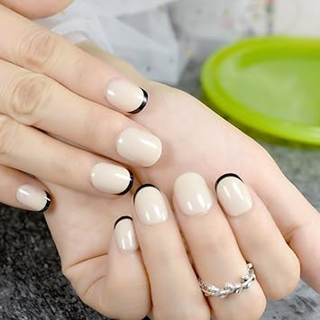 Amazon Com Natural Finished Fake Nails White Square Oval Short