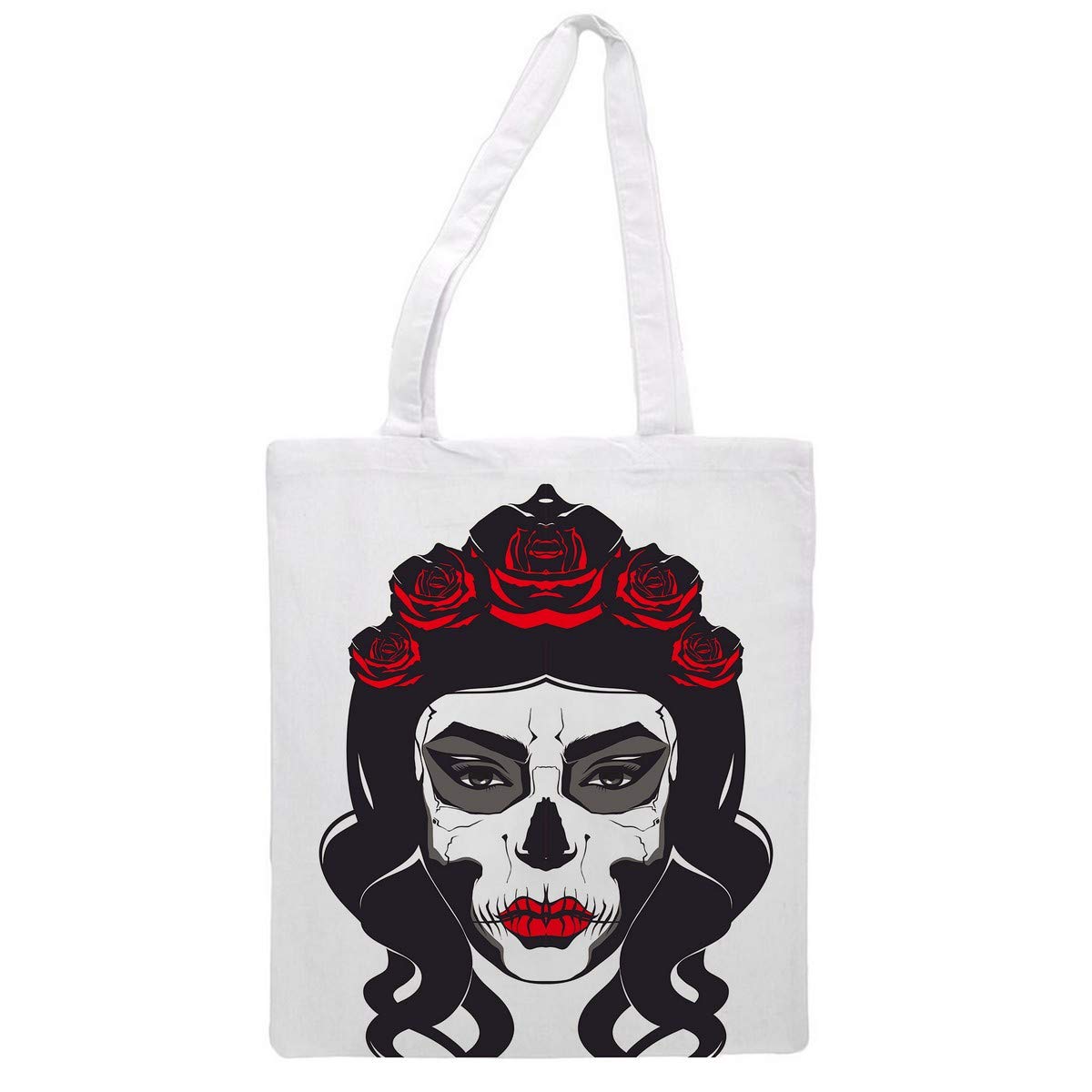 Nacnic Tote bag cloth Catrina WITH RED FLOWERS. multipurpose shoulder strap