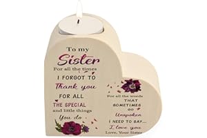 LUCKYYDS Heart Wooden Candlestick for Sister, Friendship Gift Ideas - Candle Holder for Bestie