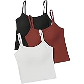 WDIRARA Women's 3 Pack Cami Crop Top Built in Bra Spaghetti Strap Camisole Tops