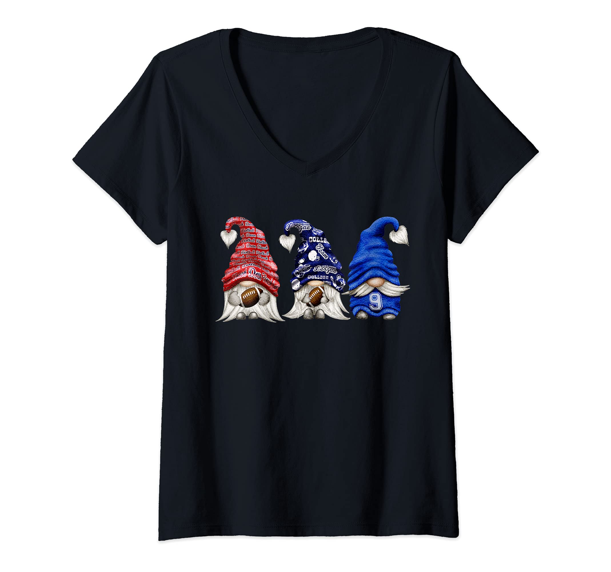 Womens Football Gnome V-Neck T-Shirt