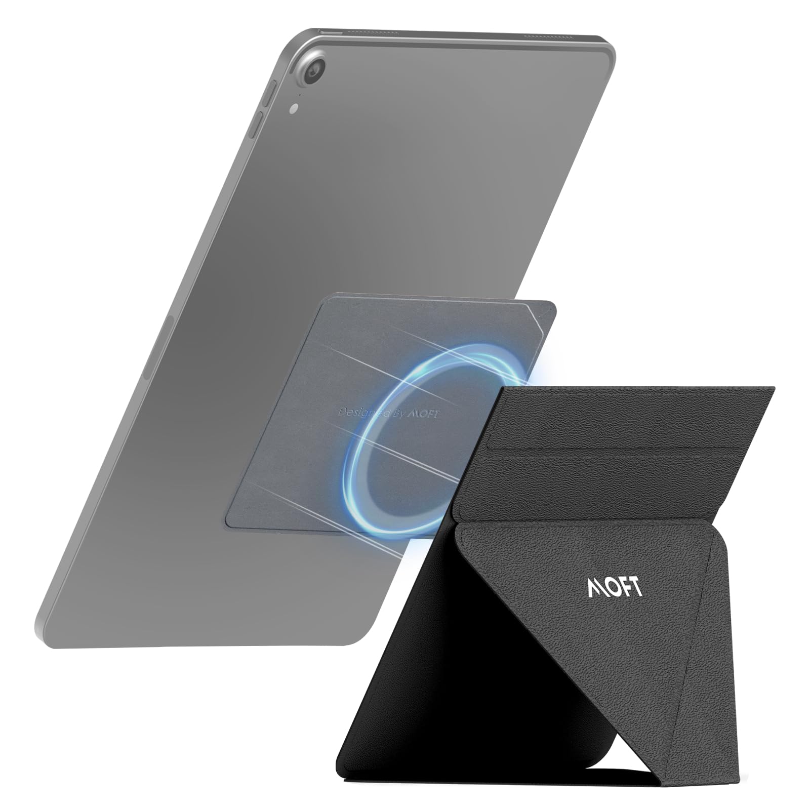 MOFT Snap Tablet Stand Holder, Foldable and Adjustable in Portrait/Landscape, Ultra-Slim Design iPad Stand for Desk, Compatible with 9.7" to 12.9" Tablets, Black