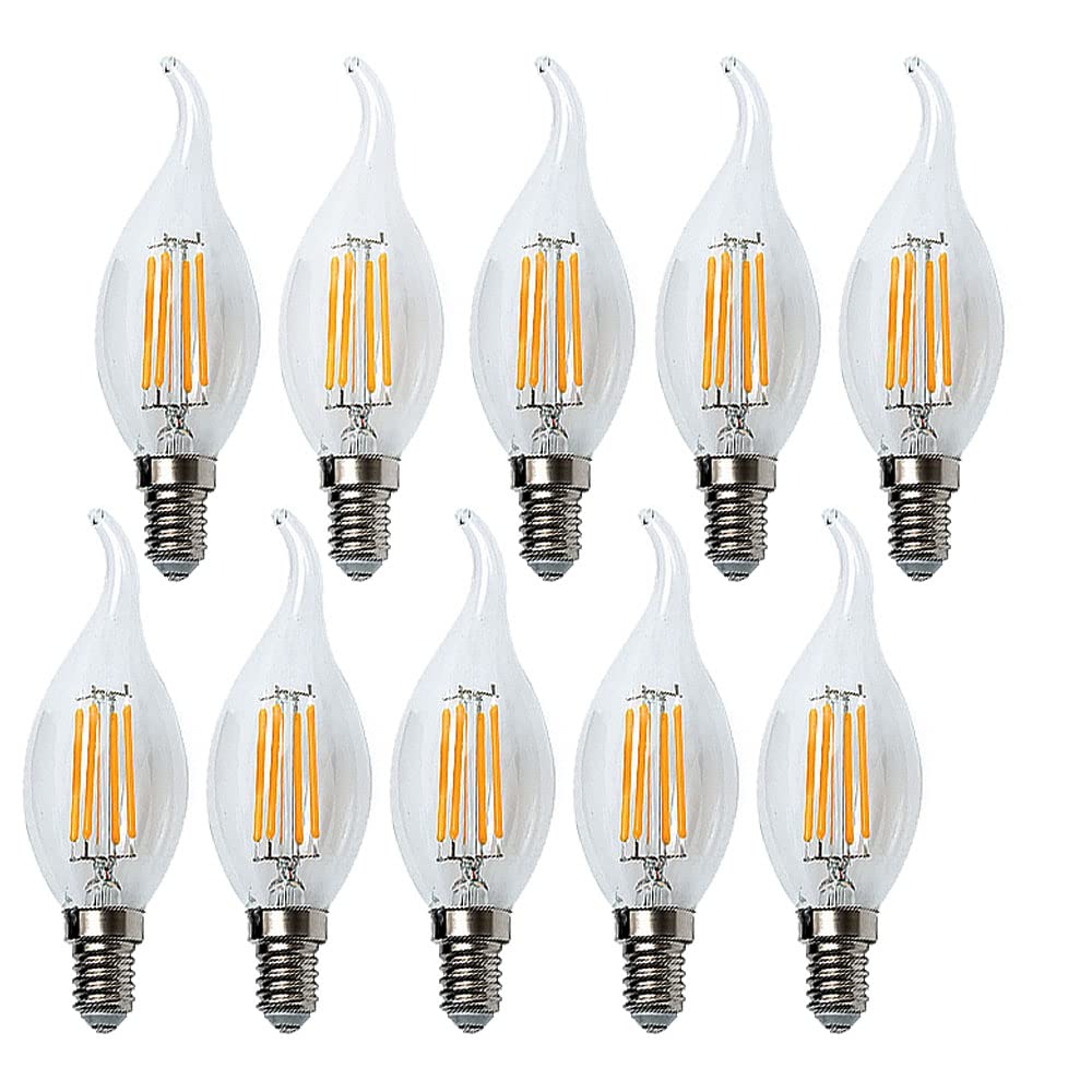 ZYUJIA 10 Packs 6W E14 LED Candle Bulb(Equivalent to 60W) 600LM Not-Dimmable C35 LED Filament Light Bulb,2700K Warm White Vintage Filament Energy Saving Candelabra Lamp,360 Beam Angle