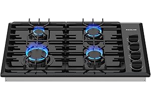 GASLAND 30 Inch Gas Cooktop Black, 4 Sabaf Sealed Burner Gas Stovetop, 4 ft Cord Plug, Heavy Duty Cast Iron Grates with Metal Knobs, 28,300 BTU NG/LPG Convertible