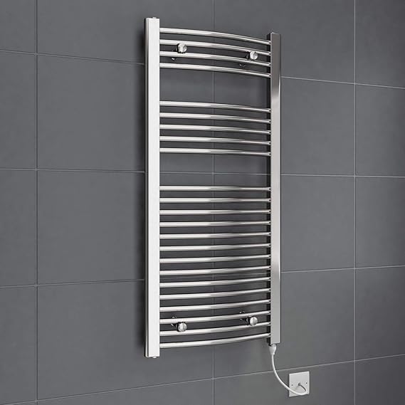 Electric Heated Towel Rail Radiator for Bathroom Chrome Curved Wall