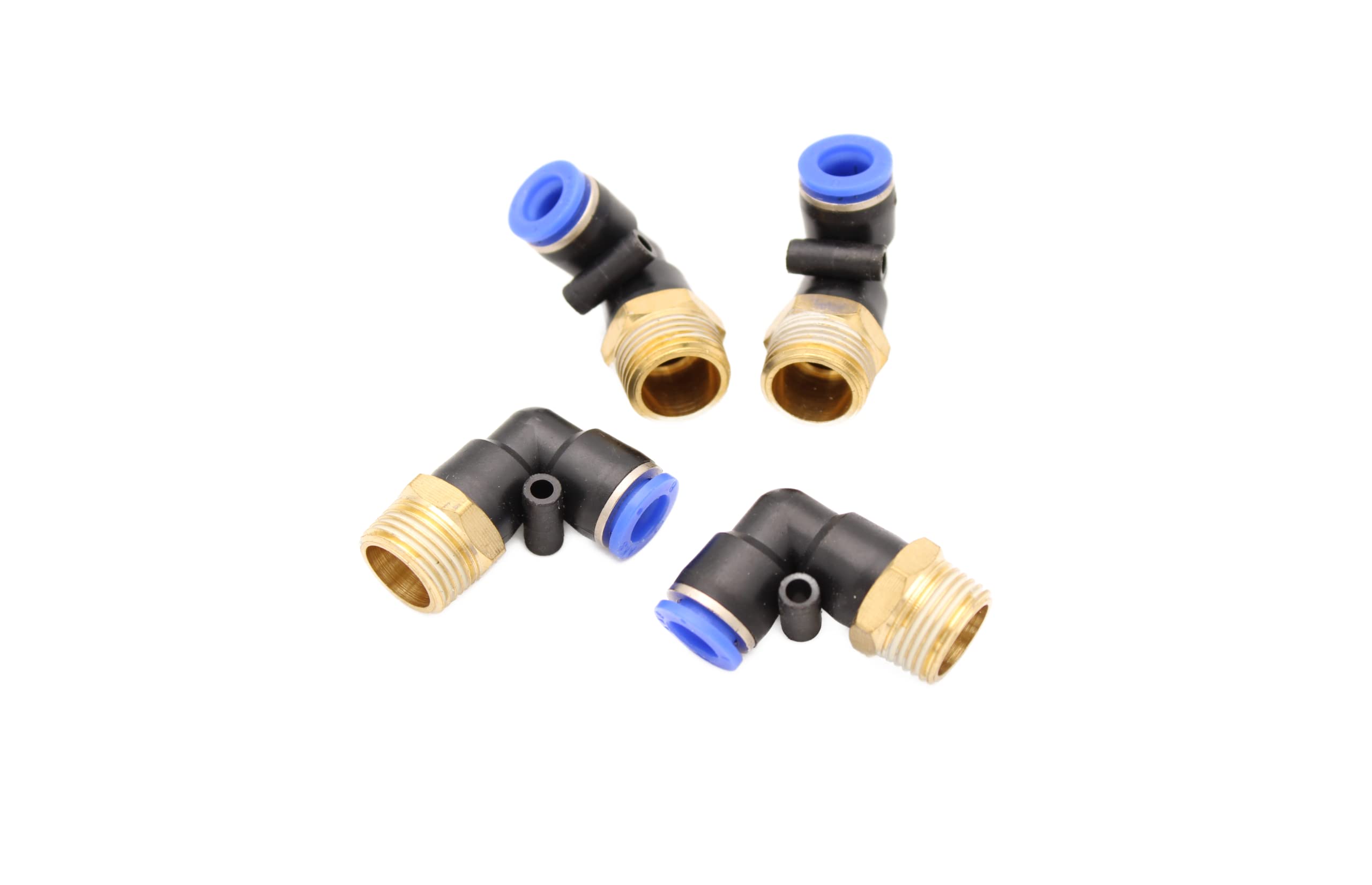 Pneumatic Angle Plug-In Fittings 90° 3/8 Inch to 8 mm Pack of 4 Push In Compressed Air Line Fittings Connection Plug (R 3/8 Inch - 8 mm)