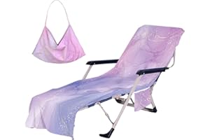 TREESWIFT Watercolor Beach Chair Towel Cover with Side Pockets Thick and Quick Dry Chaise Lounge Towel Cover Sun Lounger Pool Chair Towel Cover (Violet)
