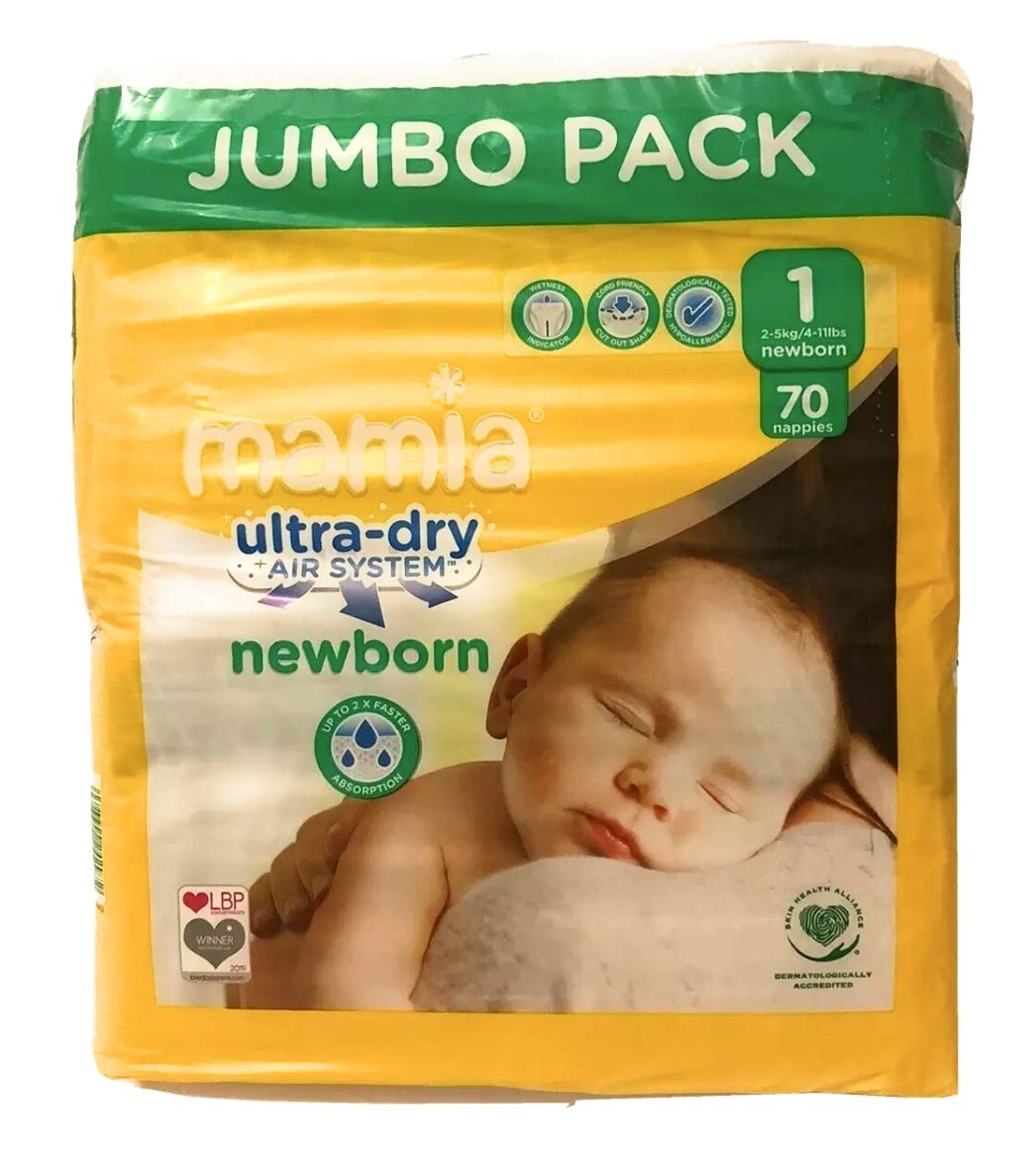 ALDI Mamia Newborn Nappies, Size 1, Jumbo Pack (70 Nappies), Ultra Dry Air System