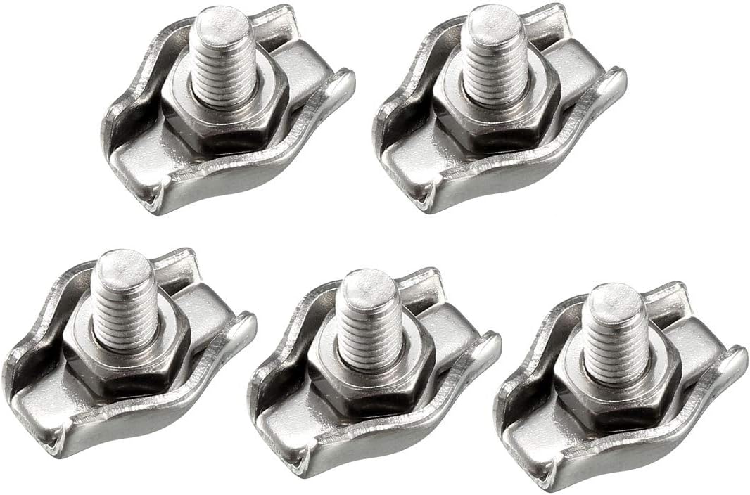 sourcing map 5 Pcs 304 Stainless Steel Single Wire Rope Clip Cable Clamp for 1mm-1.5mm Rope, 5pcs-1mm-1.5mm