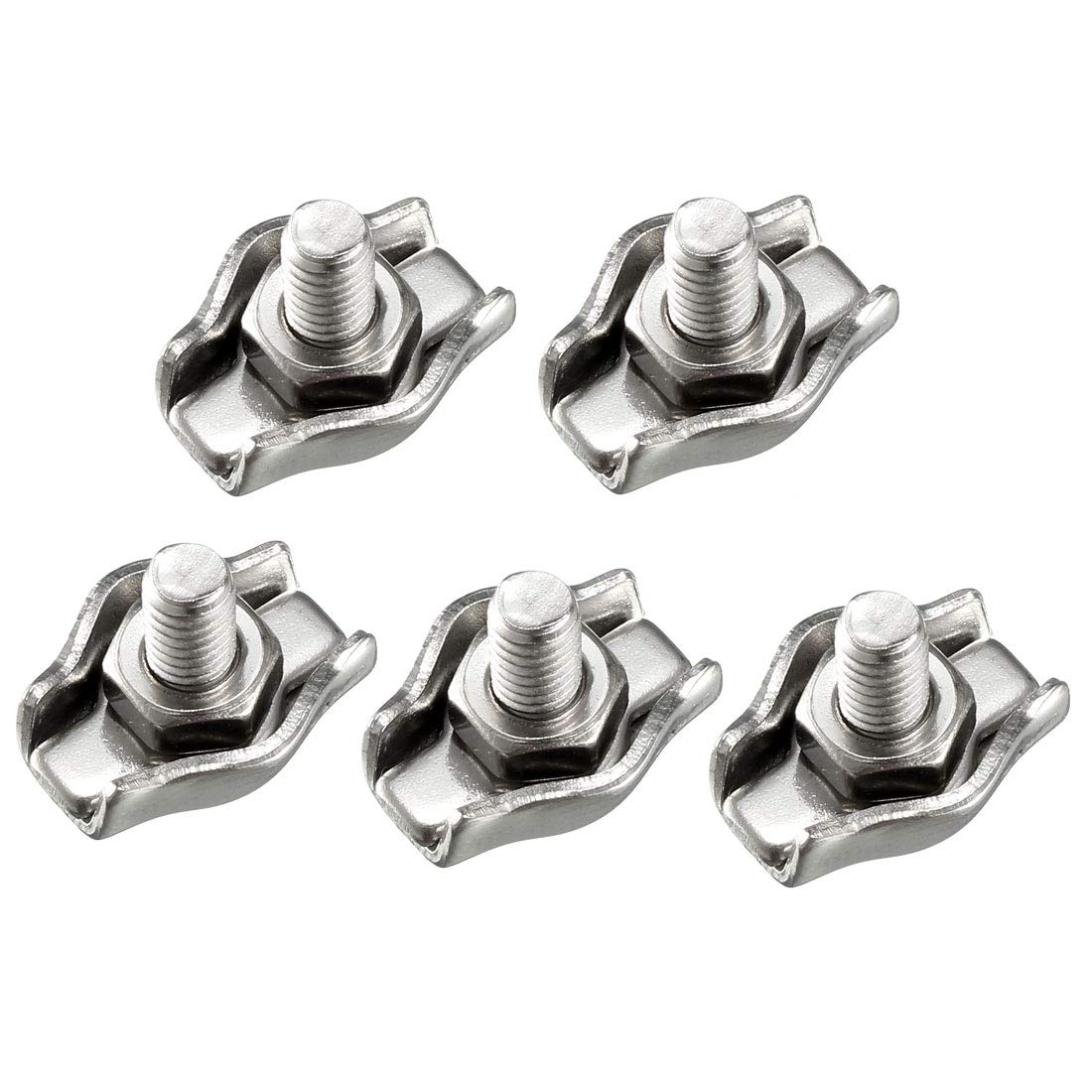 sourcing map 5 Pcs 304 Stainless Steel Single Wire Rope Clip Cable Clamp for 1mm-1.5mm Rope