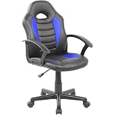 Techni Mobili Kids Gaming Chair, Racing Style Desk Chair, Adjustable, Blue | Ergonomic kids computer chair, rolling casters, height adjustable, padded seat, racing style, study or gaming room, swivel