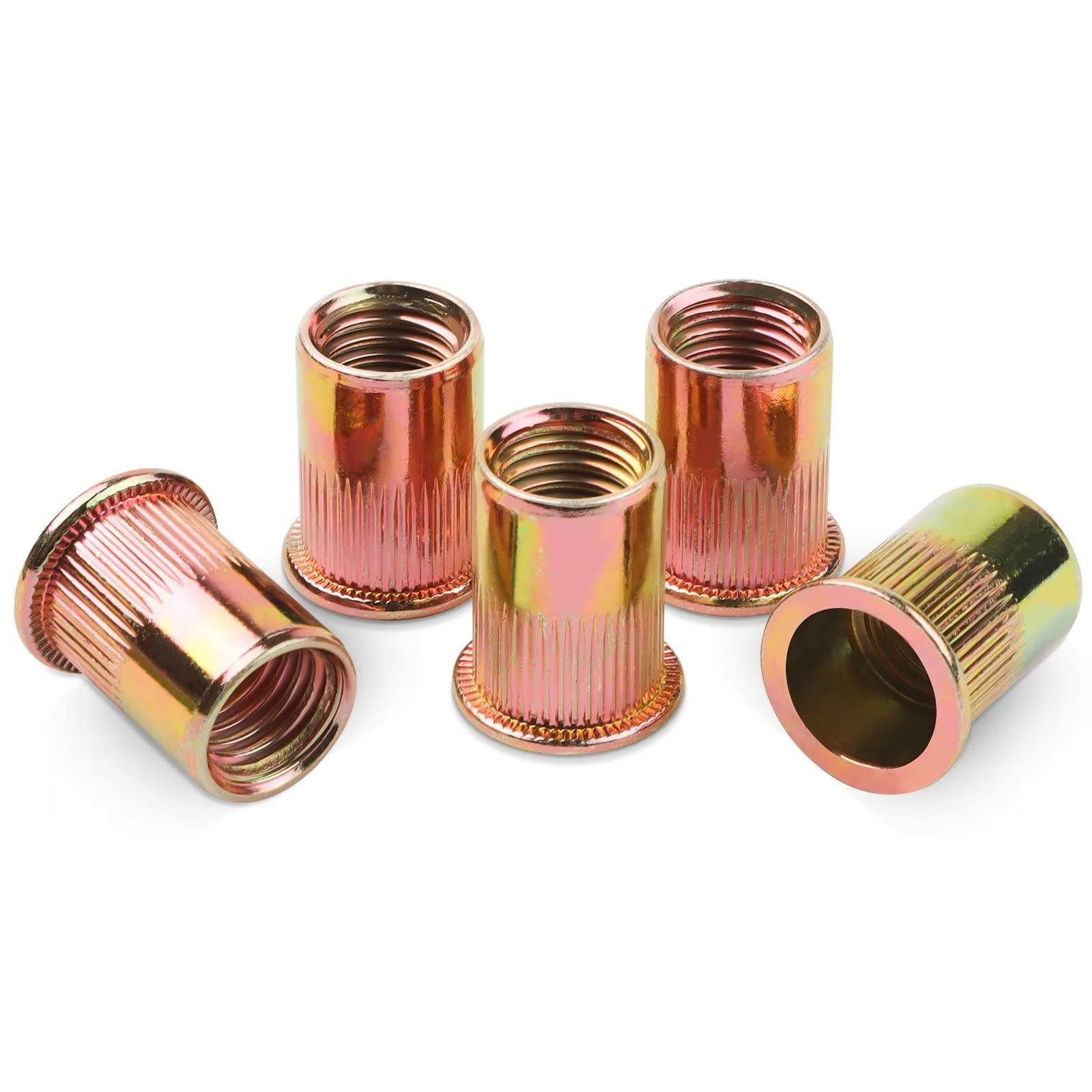 50 Pcs Rivet Nuts M10, Leryati Zinc Plated Threaded Rivet Inserts Flat Head Carbon Steel Blind Rivnuts, Nutsert Rivnuts Kit M10 Nut Pitch-1.5mm