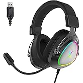 FOXXRAY HAU-50 RGB Gaming Headset, Computer Headphone with Detachable Microphone, Surround Sound, 50mm Drivers, Soft Earmuffs, Lightweight USB Wired Headphones for PC, PS4, PS5, Laptop, Smartphone