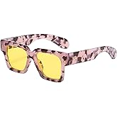 Onrtry Thick Square Frame Sunglasses for Women Men Trendy Chunky Rectangle Sun Glasses Black Shades UV Protection