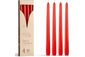 Leor & Lair Red Taper Candles - 4 Pack 10" Christmas Candlesticks - Unscented Long Burning Red Candles for Valentine’s Day, Christmas, Dinner Table, Weddings, Restaurants & Business Events