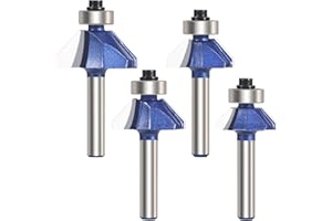 Vearter 4PCS 45 Degree Chamfer Router Bit Set, 1/4'' Shank Carbide Edge Bevel Forming Milling Cutter, DIYer Tool for Woodwork