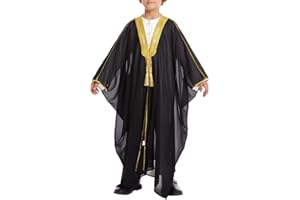 Kids Boys Robes Muslim Cardigan Thobe Islamic Ramadan Eid Prayer Kaftan Dubai Chiffon Open Front Embroidered Abaya